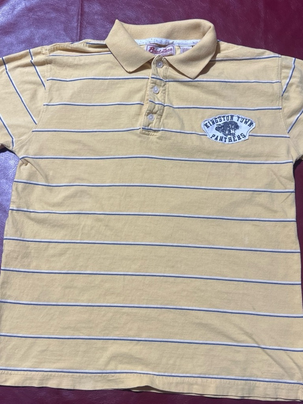 Y2K Vintage Point Zero Yellow Polo with Thin Blue Stripes